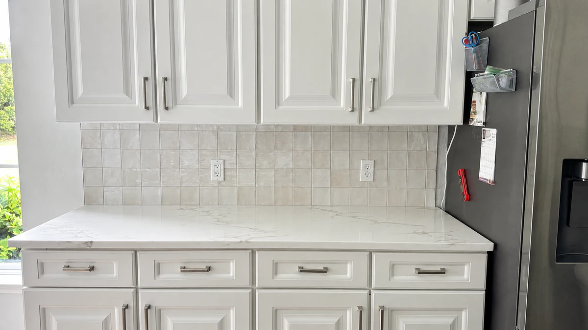 Kitchen backsplash installation — front view of the same project